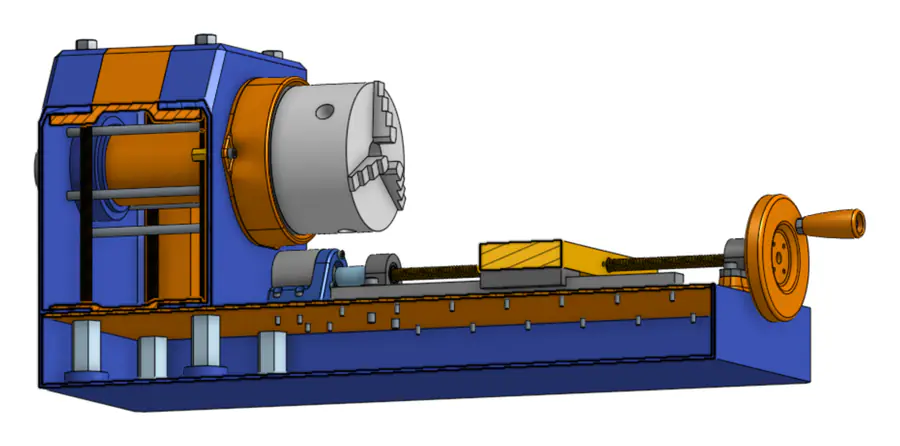 Cross-section of the lathe showing the hollow printed body
