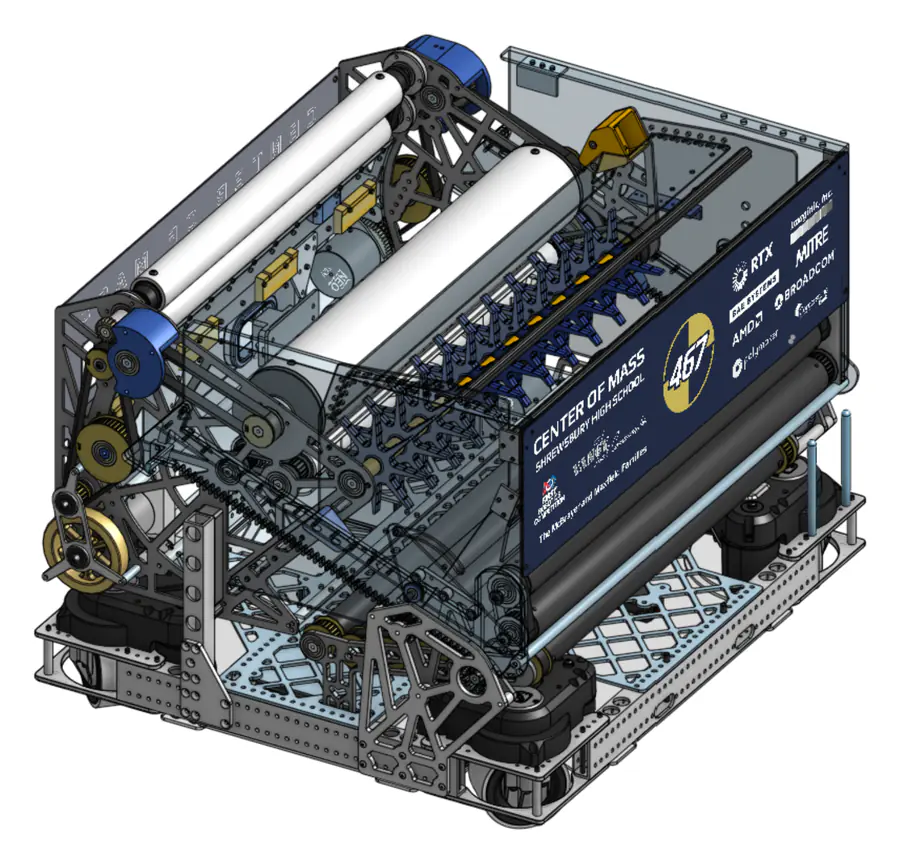 CAD model of the V2 robot with its intake retracted inside the frame